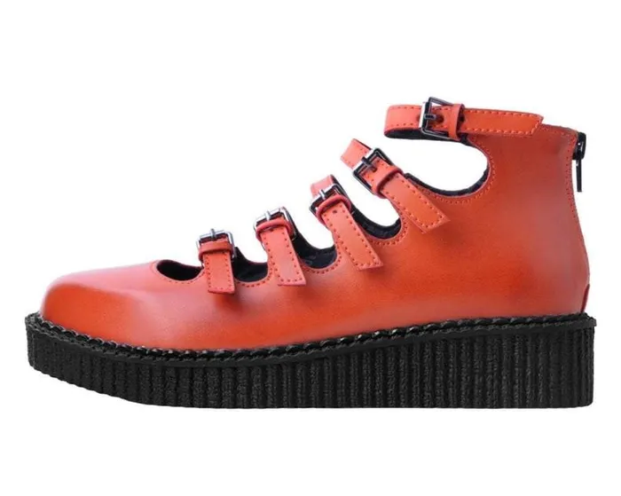 TUK Shoes Mary Janes Women Rust Burnished TUKskin MultiStrap Pointed Mary Jane