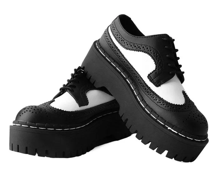 TUK Shoes Platforms Women Black and White Double Decker Brogue TUK Shoes Platforms Women Black and White Double Decker Brogue