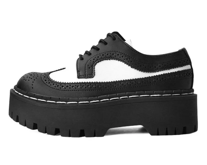 TUK Shoes Platforms Women Black and White Double Decker Brogue TUK Shoes Platforms Women Black and White Double Decker Brogue