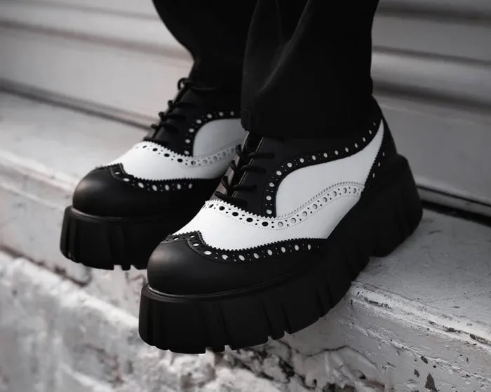 TUK Shoes Platforms Women Black and White TUKskin Anarchic Airship Brogue TUK Shoes Platforms Women Black and White TUKskin Anarchic Airship Brogue