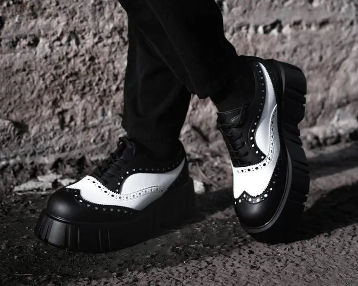 TUK Shoes Platforms Women Black and White TUKskin Anarchic Airship Brogue TUK Shoes Platforms Women Black and White TUKskin Anarchic Airship Brogue