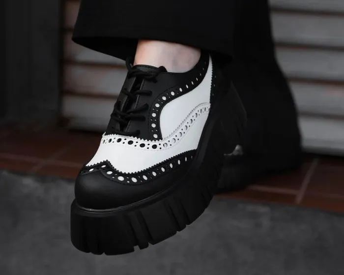 TUK Shoes Platforms Women Black and White TUKskin Anarchic Airship Brogue TUK Shoes Platforms Women Black and White TUKskin Anarchic Airship Brogue