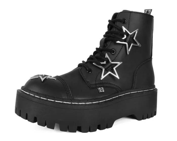 TUK Shoes Platforms Women Black Star 7Eye Double Decker Boot