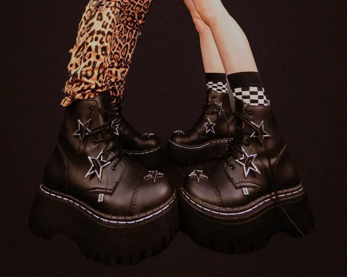 TUK Shoes Platforms Women Black Star 7Eye Double Decker Boot TUK Shoes Platforms Women Black Star 7Eye Double Decker Boot