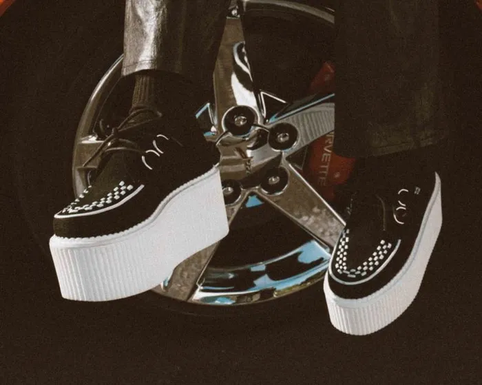 TUK Shoes Platforms Women Black Suede White Interlace Stratocreeper TUK Shoes Platforms Women Black Suede White Interlace Stratocreeper