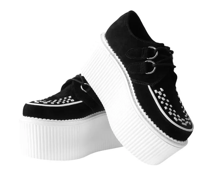 TUK Shoes Platforms Women Black Suede White Interlace Stratocreeper TUK Shoes Platforms Women Black Suede White Interlace Stratocreeper