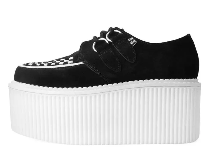 TUK Shoes Platforms Women Black Suede White Interlace Stratocreeper TUK Shoes Platforms Women Black Suede White Interlace Stratocreeper