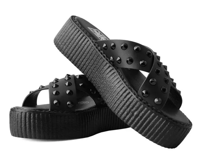 TUK Shoes Platforms Women Black TUKskin Cross Strap Studded Sandal TUK Shoes Platforms Women Black TUKskin Cross Strap Studded Sandal