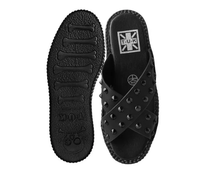 TUK Shoes Platforms Women Black TUKskin Cross Strap Studded Sandal TUK Shoes Platforms Women Black TUKskin Cross Strap Studded Sandal