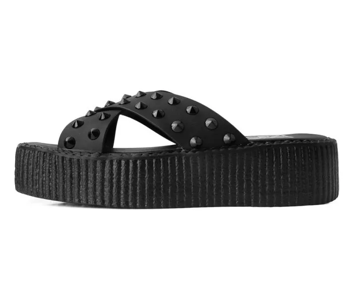 TUK Shoes Platforms Women Black TUKskin Cross Strap Studded Sandal TUK Shoes Platforms Women Black TUKskin Cross Strap Studded Sandal