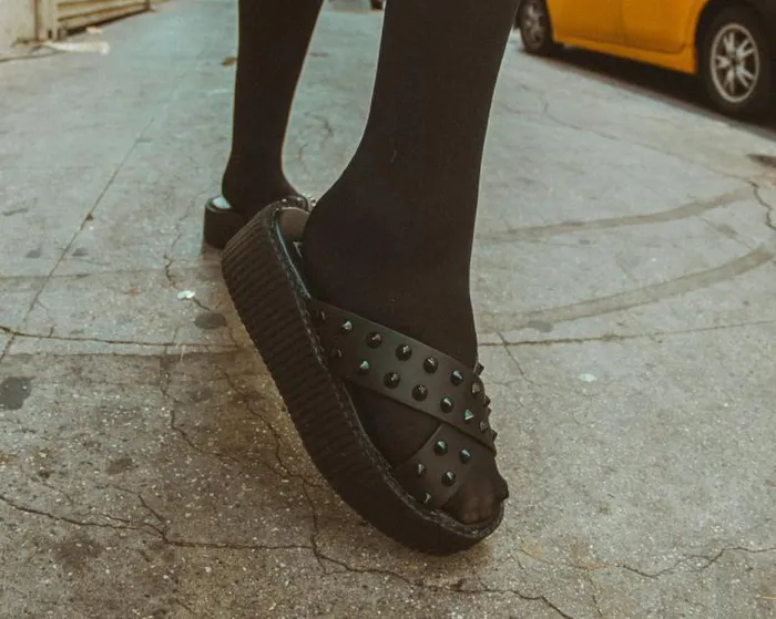 TUK Shoes Platforms Women Black TUKskin Cross Strap Studded Sandal TUK Shoes Platforms Women Black TUKskin Cross Strap Studded Sandal