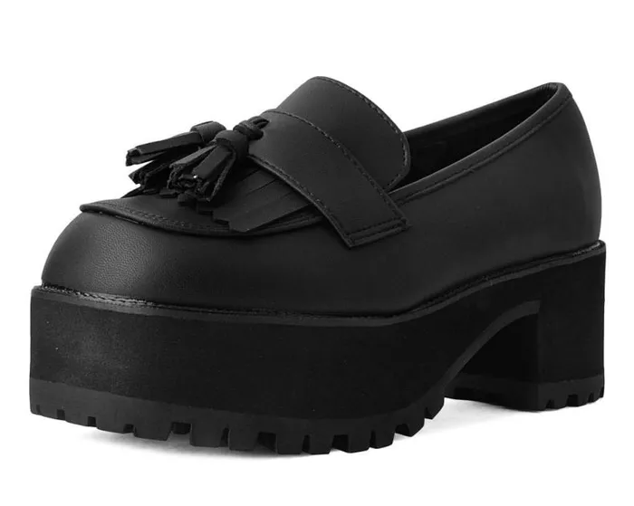 TUK Shoes Platforms Women Black TUKskin Fringe Loafer Platform