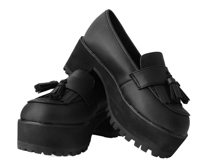 TUK Shoes Platforms Women Black TUKskin Fringe Loafer Platform