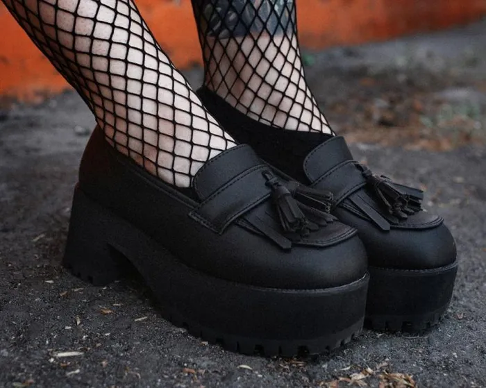 TUK Shoes Platforms Women Black TUKskin Fringe Loafer Platform