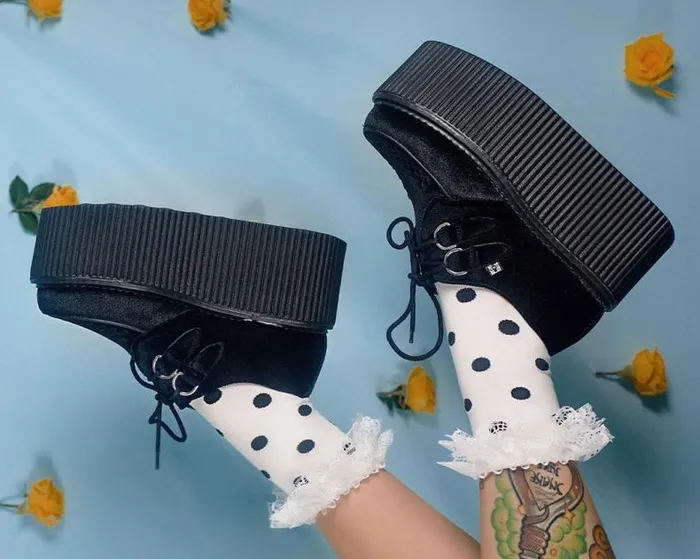 TUK Shoes Platforms Women Black Velvet Stratocreeper TUK Shoes Platforms Women Black Velvet Stratocreeper