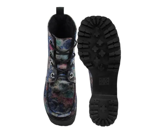 TUK Shoes Platforms Women Floral Velvet Nosebleed Boot