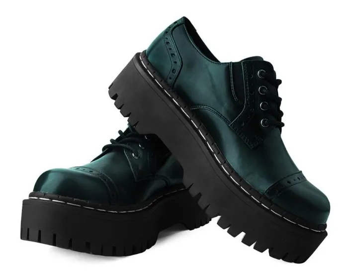 TUK Shoes Platforms Women Green RubOff Double Decker Brogue TUK Shoes Platforms Women Green RubOff Double Decker Brogue