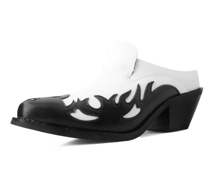 TUK Shoes Sandals Women Black and White Flame Western Mule
