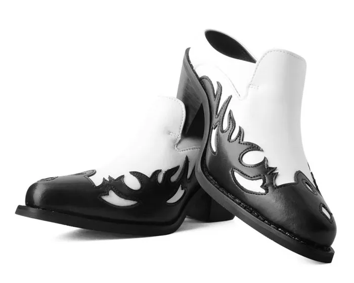 TUK Shoes Sandals Women Black and White Flame Western Mule TUK Shoes Sandals Women Black and White Flame Western Mule