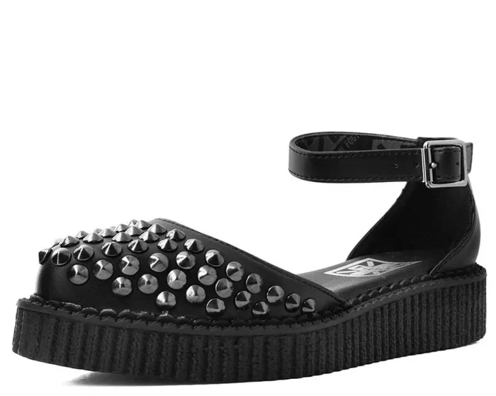 TUK Shoes Sandals Women Black TUKskin Pointed Spike Studded Ankle Strap Sandals TUK Shoes Sandals Women Black TUKskin Pointed Spike Studded Ankle Strap Sandals
