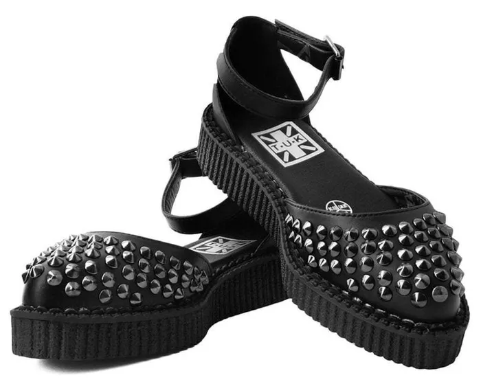 TUK Shoes Sandals Women Black TUKskin Pointed Spike Studded Ankle Strap Sandals TUK Shoes Sandals Women Black TUKskin Pointed Spike Studded Ankle Strap Sandals
