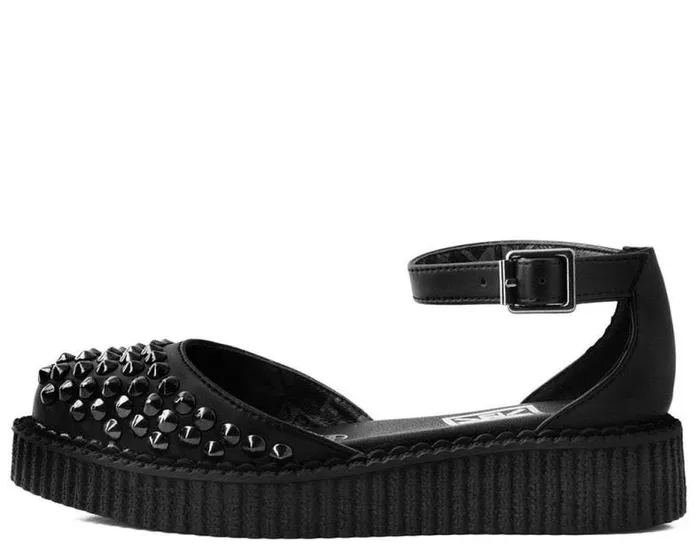 TUK Shoes Sandals Women Black TUKskin Pointed Spike Studded Ankle Strap Sandals TUK Shoes Sandals Women Black TUKskin Pointed Spike Studded Ankle Strap Sandals