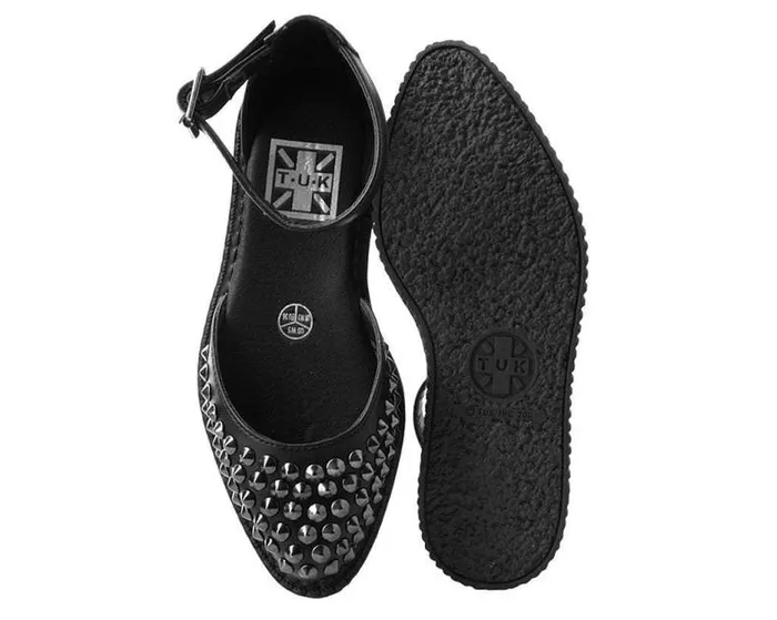 TUK Shoes Sandals Women Black TUKskin Pointed Spike Studded Ankle Strap Sandals TUK Shoes Sandals Women Black TUKskin Pointed Spike Studded Ankle Strap Sandals