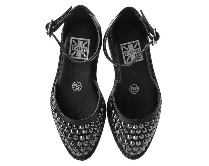 TUK Shoes Sandals Women Black TUKskin Pointed Spike Studded Ankle Strap Sandals TUK Shoes Sandals Women Black TUKskin Pointed Spike Studded Ankle Strap Sandals