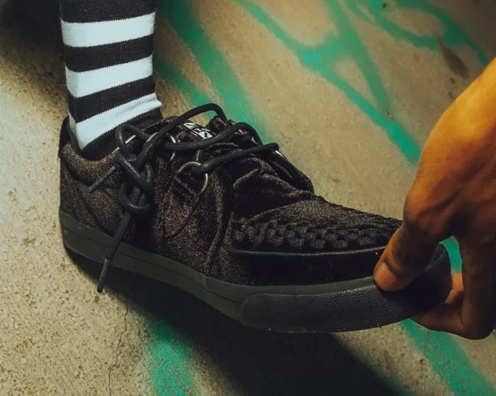 TUK Shoes Sneakers Men Black Velvet DRing Interlace Sneaker TUK Shoes Sneakers Men Black Velvet DRing Interlace Sneaker