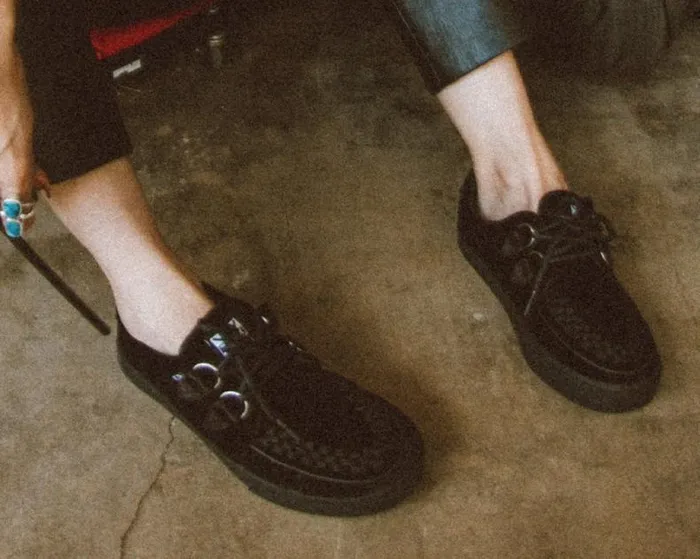 TUK Shoes Sneakers Men Black Velvet DRing Interlace Sneaker TUK Shoes Sneakers Men Black Velvet DRing Interlace Sneaker
