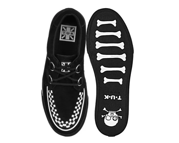 TUK Shoes Sneakers Women Black Suede White Interlace Sneaker