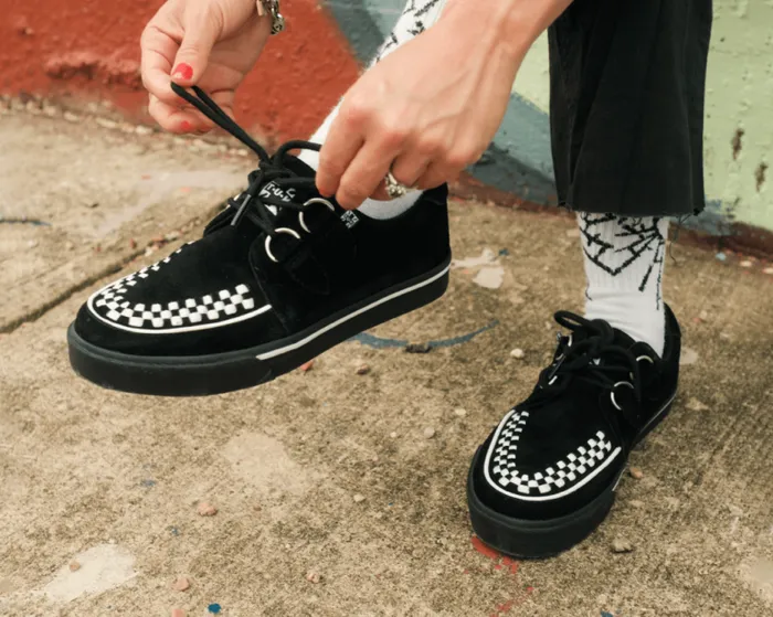 TUK Shoes Sneakers Women Black Suede White Interlace Sneaker