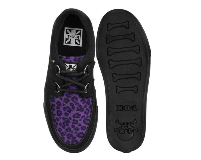 TUK Shoes Vegan Men Black and Purple Leopard DRing Sneaker TUK Shoes Vegan Men Black and Purple Leopard DRing Sneaker