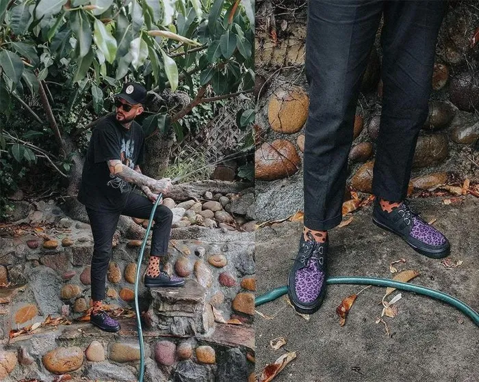 TUK Shoes Vegan Men Black and Purple Leopard DRing Sneaker TUK Shoes Vegan Men Black and Purple Leopard DRing Sneaker