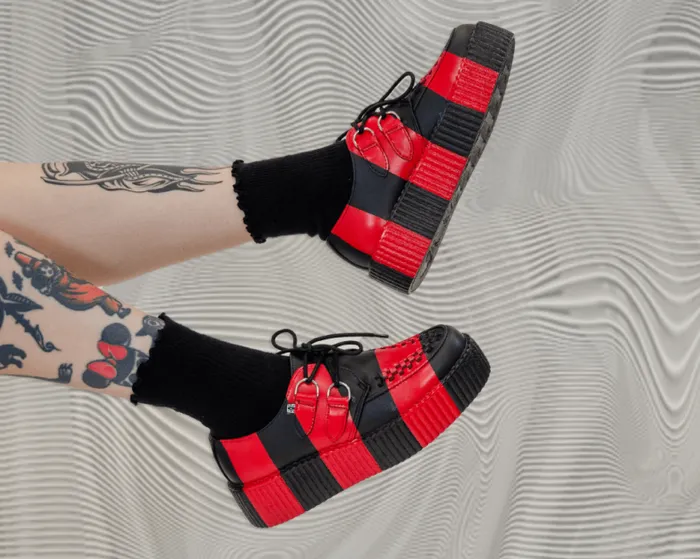 TUK Shoes Vegan Men Black and Red Striped Viva Mondo Creeper TUK Shoes Vegan Men Black and Red Striped Viva Mondo Creeper