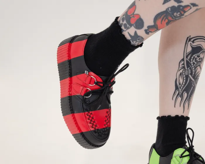 TUK Shoes Vegan Men Black and Red Striped Viva Mondo Creeper TUK Shoes Vegan Men Black and Red Striped Viva Mondo Creeper
