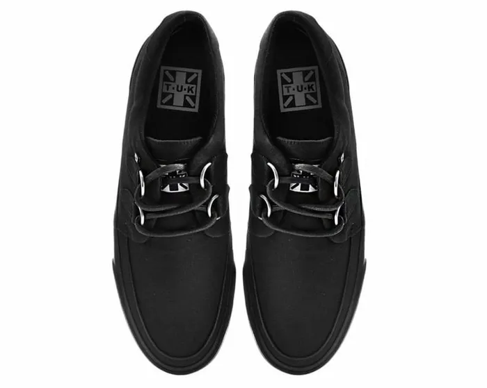 TUK Shoes Vegan Men Black Basic Twill DRing Vegan Sneakers TUK Shoes Vegan Men Black Basic Twill DRing Vegan Sneakers