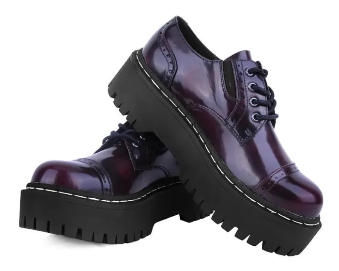 TUK Shoes Vegan Men Burgundy RubOff Double Decker Brogue TUK Shoes Vegan Men Burgundy RubOff Double Decker Brogue