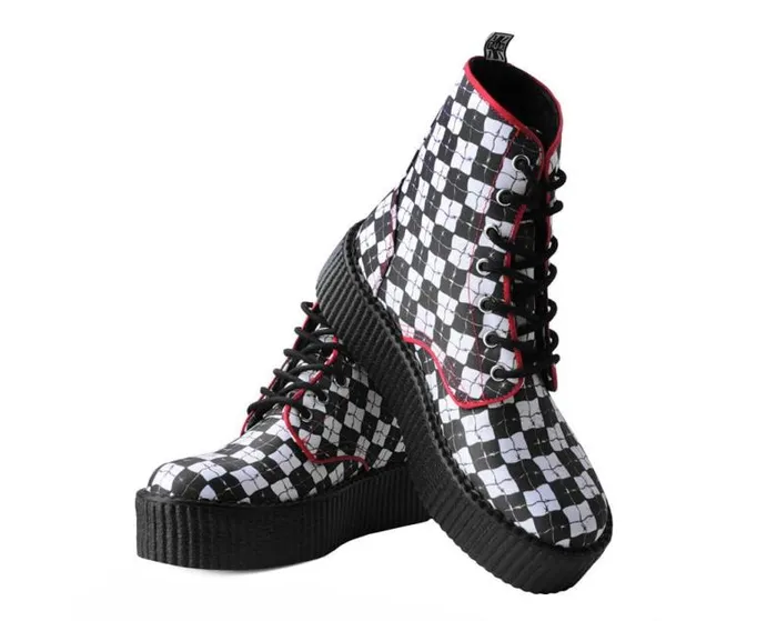 TUK Shoes Vegan Women Black and White Checkered Barbwire Mondo Boot TUK Shoes Vegan Women Black and White Checkered Barbwire Mondo Boot