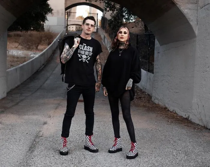 TUK Shoes Vegan Women Black and White Checkered Barbwire Mondo Boot TUK Shoes Vegan Women Black and White Checkered Barbwire Mondo Boot