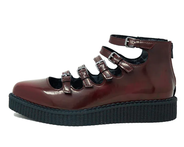 TUK Shoes Vegan Women Burgundy RubOff Multi Strap Pointed Mary Jane TUK Shoes Vegan Women Burgundy RubOff Multi Strap Pointed Mary Jane