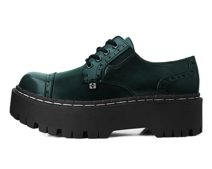 TUK Shoes Vegan Women Green RubOff Double Decker Brogue TUK Shoes Vegan Women Green RubOff Double Decker Brogue