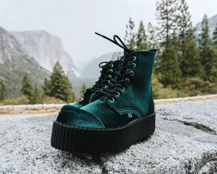 TUK Shoes Vegan Women Green Velvet 7Eye Viva Mondo Boot TUK Shoes Vegan Women Green Velvet 7Eye Viva Mondo Boot