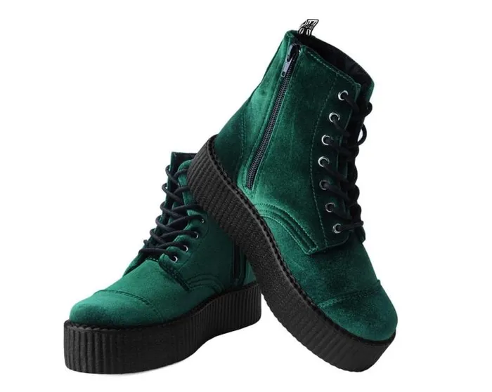 TUK Shoes Vegan Women Green Velvet 7Eye Viva Mondo Boot TUK Shoes Vegan Women Green Velvet 7Eye Viva Mondo Boot