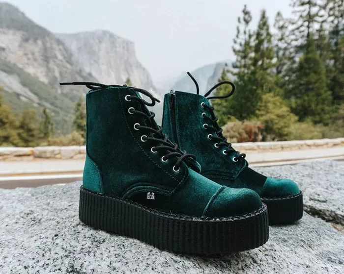 TUK Shoes Vegan Women Green Velvet 7Eye Viva Mondo Boot TUK Shoes Vegan Women Green Velvet 7Eye Viva Mondo Boot