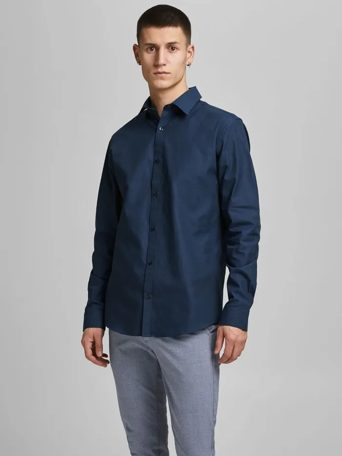 Tailoring JACK and JONES Mens SLIM FIT DOBBY SHIRT Blue Navy Blazer