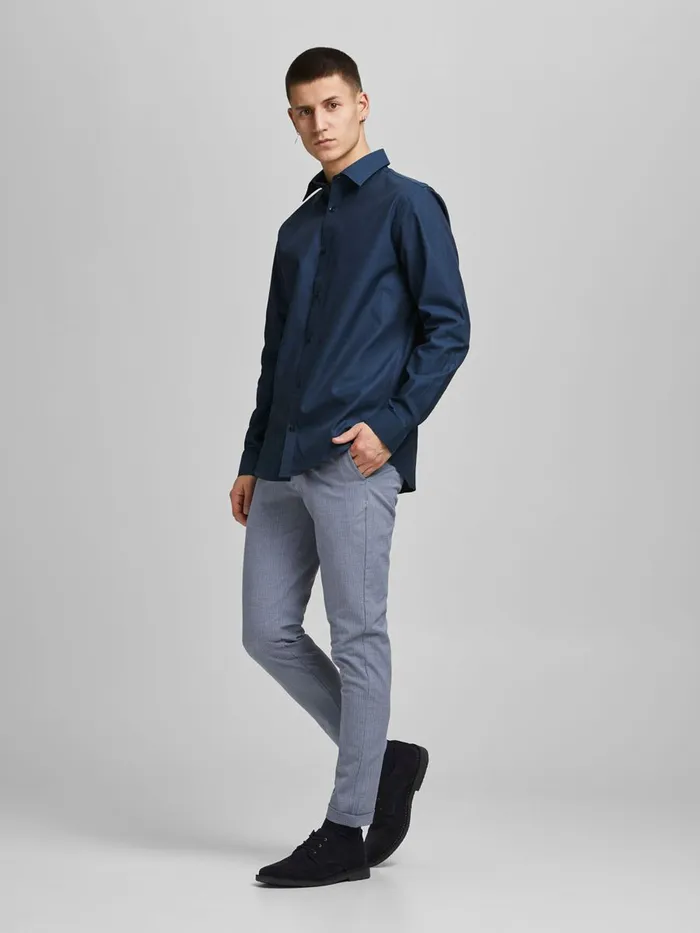 Tailoring JACK and JONES Mens SLIM FIT DOBBY SHIRT Blue Navy Blazer
