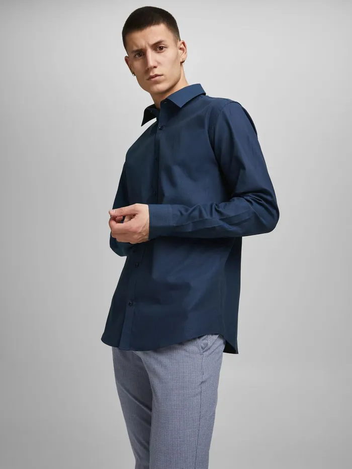Tailoring JACK and JONES Mens SLIM FIT DOBBY SHIRT Blue Navy Blazer