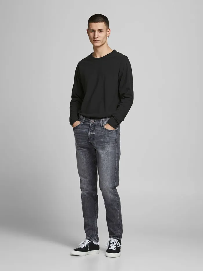 Tapered Jeans JACK and JONES Mens FRED ORIGINAL CJ 515 TAPERED FIT JEANS Grey Black Denim