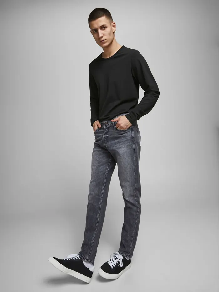 Tapered Jeans JACK and JONES Mens FRED ORIGINAL CJ 515 TAPERED FIT JEANS Grey Black Denim